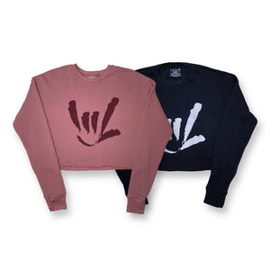 WOMEN ILY SIGN CROPPED CREW PULLOVER