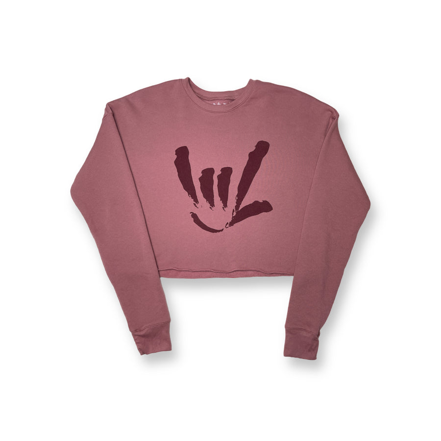WOMEN ILY SIGN CROPPED CREW PULLOVER