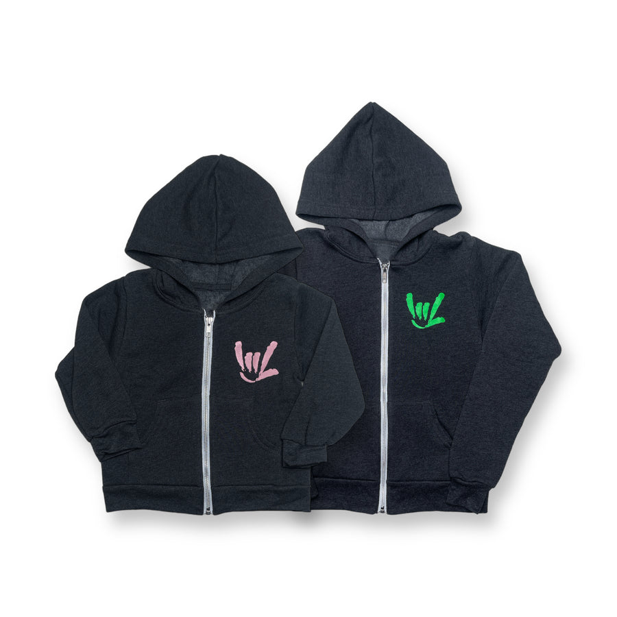 KIDS ILY SIGN ZIP HOODED